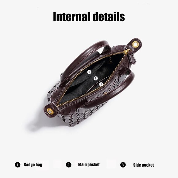 Fashion-Forward Mini Braided Leather Satchel - Lightweight & Versatile Design - Picture 5 of 7